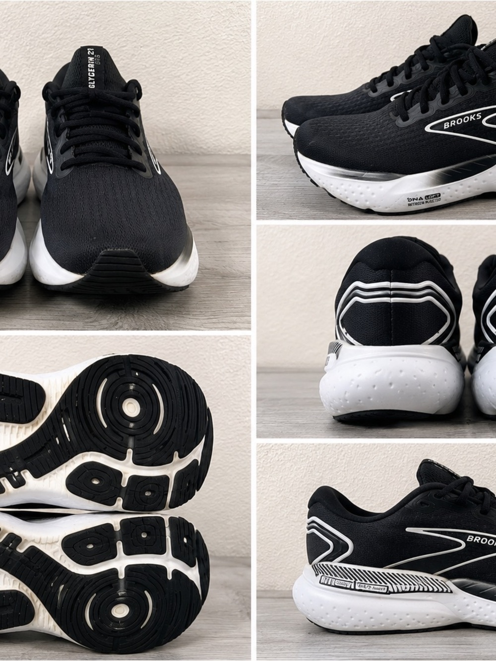 Brooks Glycerin GTS 21 Black & White Running Shoes Men’s Size 10 Wide